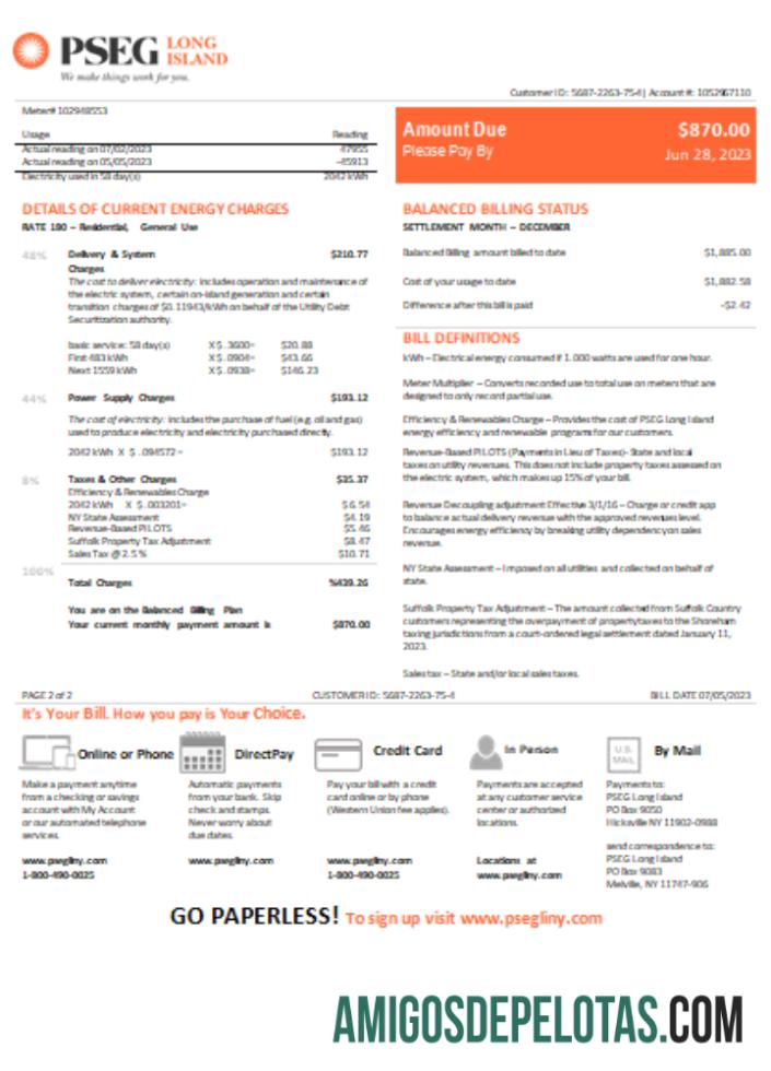 Projeto de lei de serviços públicos de eletricidade PSEG de Nova Jersey, SCR, página 2 amostra